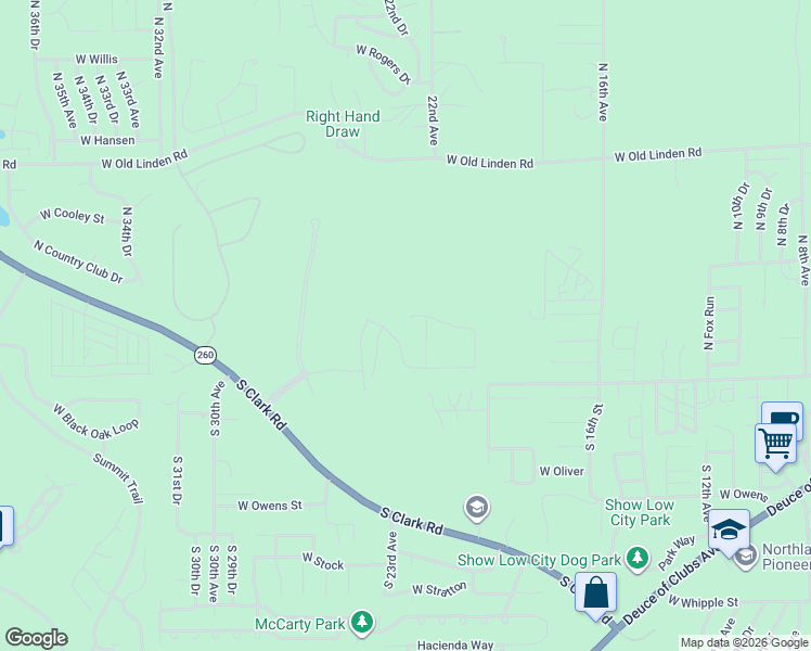 map of restaurants, bars, coffee shops, grocery stores, and more near 2301 West Bench Circle in Show Low