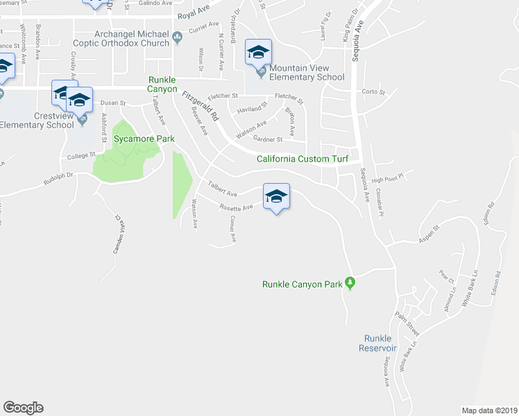 map of restaurants, bars, coffee shops, grocery stores, and more near 2950 Rosette Street in Simi Valley