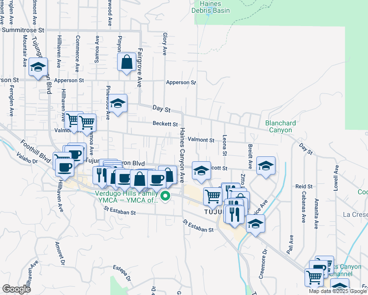 map of restaurants, bars, coffee shops, grocery stores, and more near 10044 Haines Canyon Avenue in Los Angeles