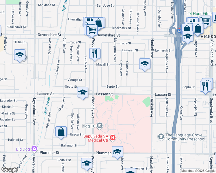 map of restaurants, bars, coffee shops, grocery stores, and more near 9945 Gaviota Avenue in Los Angeles