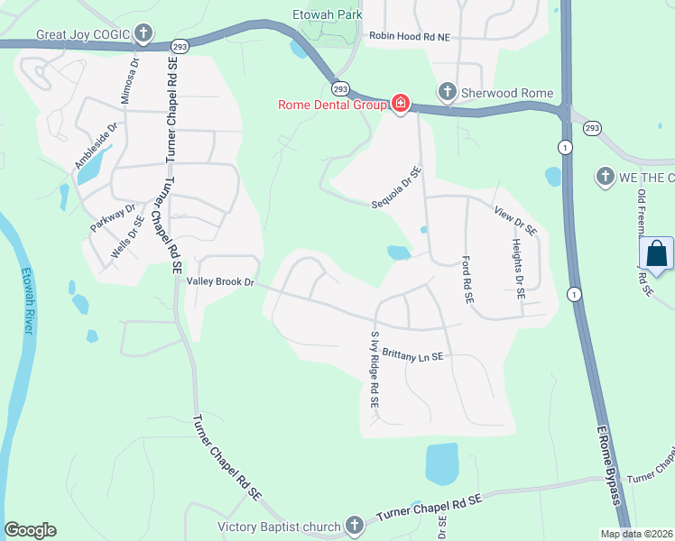 map of restaurants, bars, coffee shops, grocery stores, and more near 17 Heather Road Southeast in Rome