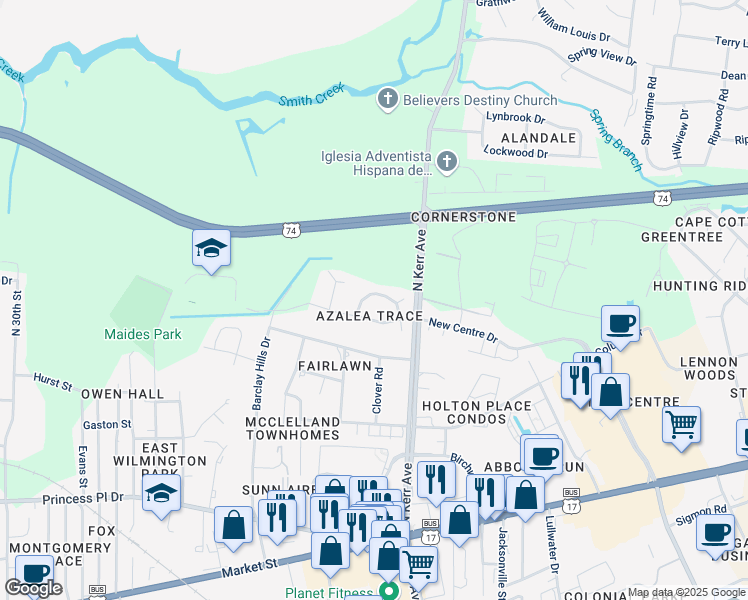 map of restaurants, bars, coffee shops, grocery stores, and more near 739 Tabor Lane in Wilmington