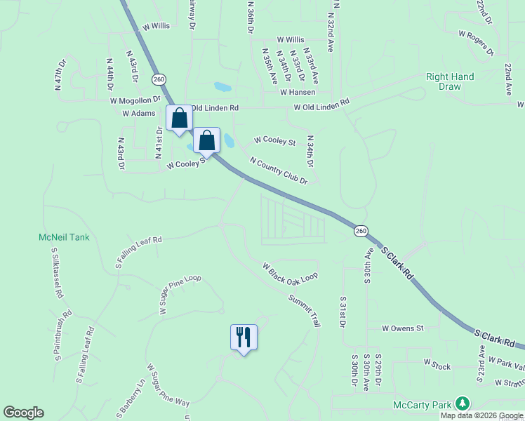 map of restaurants, bars, coffee shops, grocery stores, and more near 270 North Clark Road in Show Low