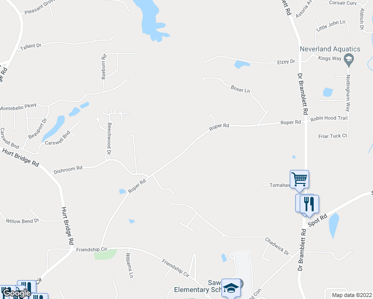 map of restaurants, bars, coffee shops, grocery stores, and more near 2545 Roper Road in Cumming