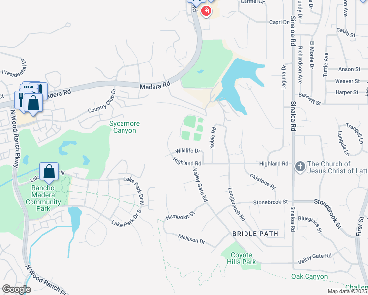 map of restaurants, bars, coffee shops, grocery stores, and more near 91 Wildlife Drive in Simi Valley