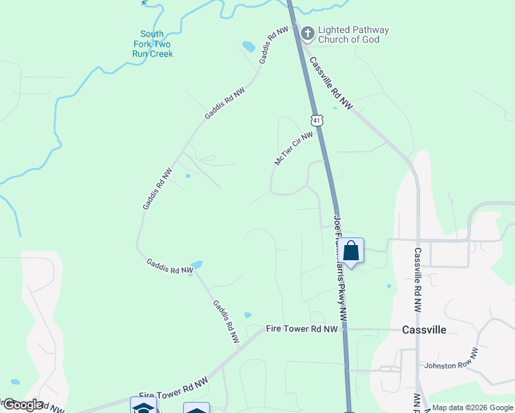 map of restaurants, bars, coffee shops, grocery stores, and more near 33 Jacobs Drive Northwest in Cartersville
