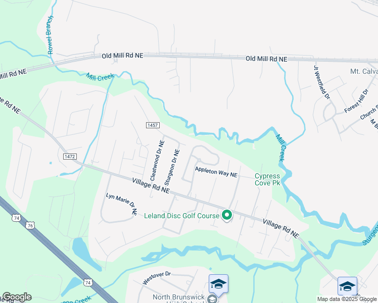 map of restaurants, bars, coffee shops, grocery stores, and more near 1140 Mill Creek Loop in Leland
