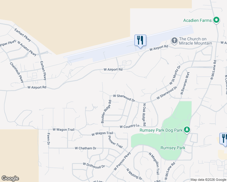 map of restaurants, bars, coffee shops, grocery stores, and more near 922 West Sherwood Drive in Payson