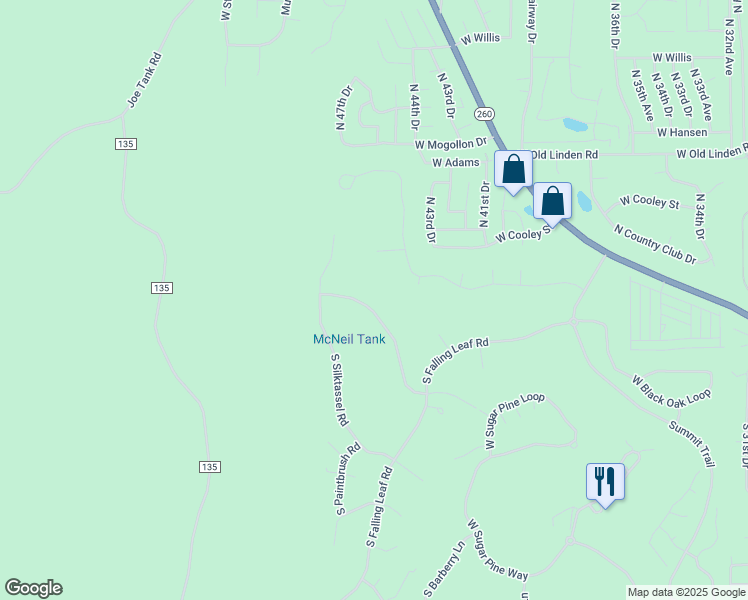 map of restaurants, bars, coffee shops, grocery stores, and more near 61 South Cliffrose Lane in Show Low