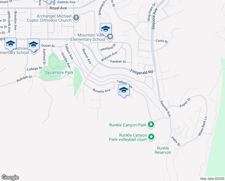 map of restaurants, bars, coffee shops, grocery stores, and more near 2950 Rosette Street in Simi Valley