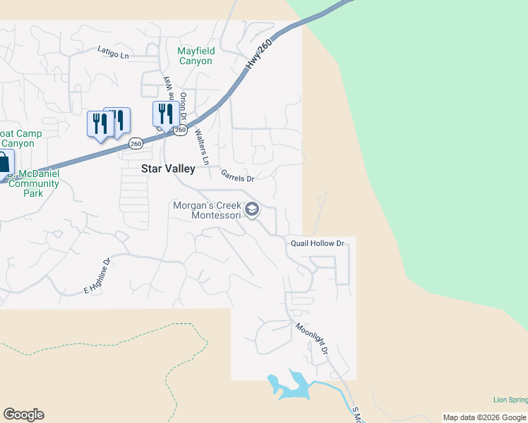 map of restaurants, bars, coffee shops, grocery stores, and more near 84 South Rainbow Drive in Payson