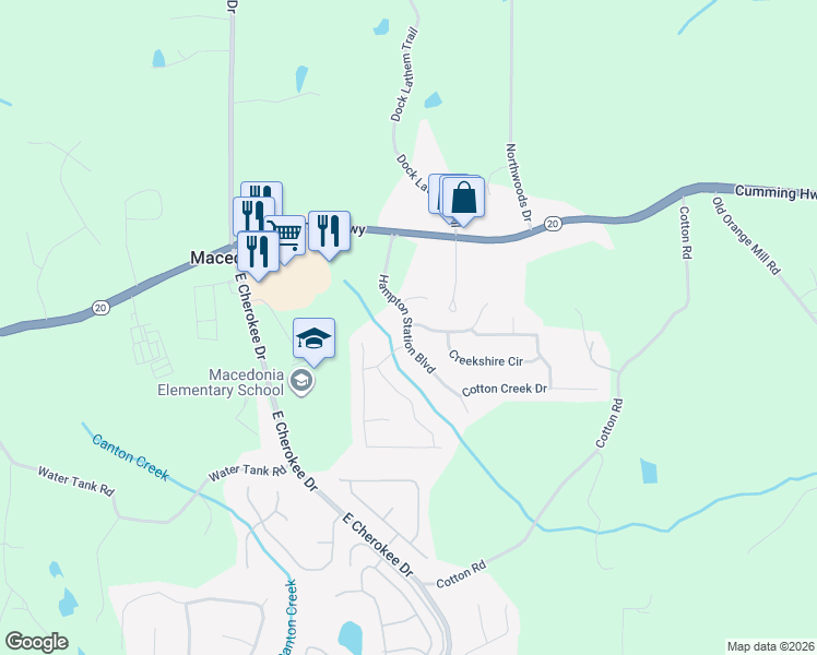 map of restaurants, bars, coffee shops, grocery stores, and more near 209 Hampton Station Boulevard in Canton