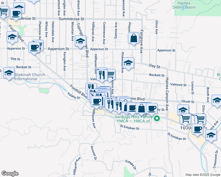 map of restaurants, bars, coffee shops, grocery stores, and more near 10117 West Amber Court in Los Angeles