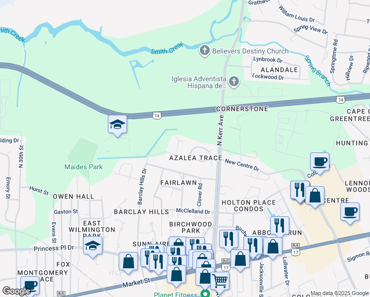 map of restaurants, bars, coffee shops, grocery stores, and more near 745 Tabor Lane in Wilmington