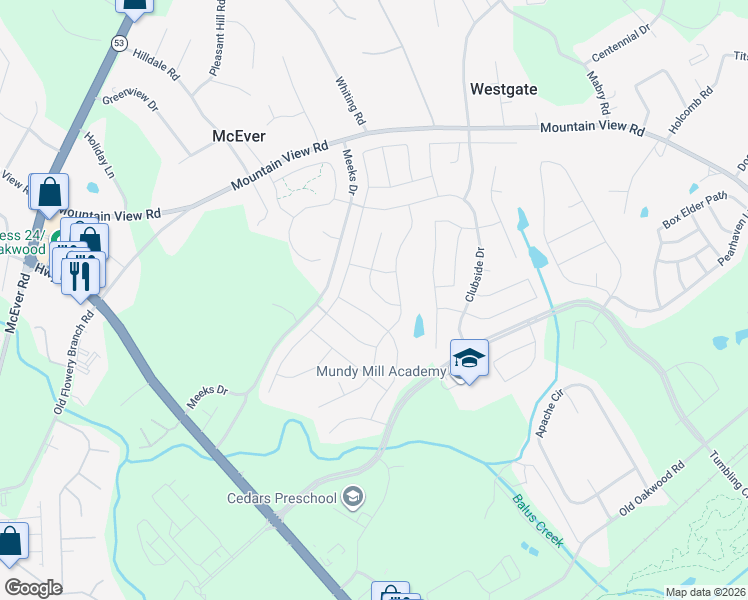 map of restaurants, bars, coffee shops, grocery stores, and more near 4623 Summer View Drive in Gainesville