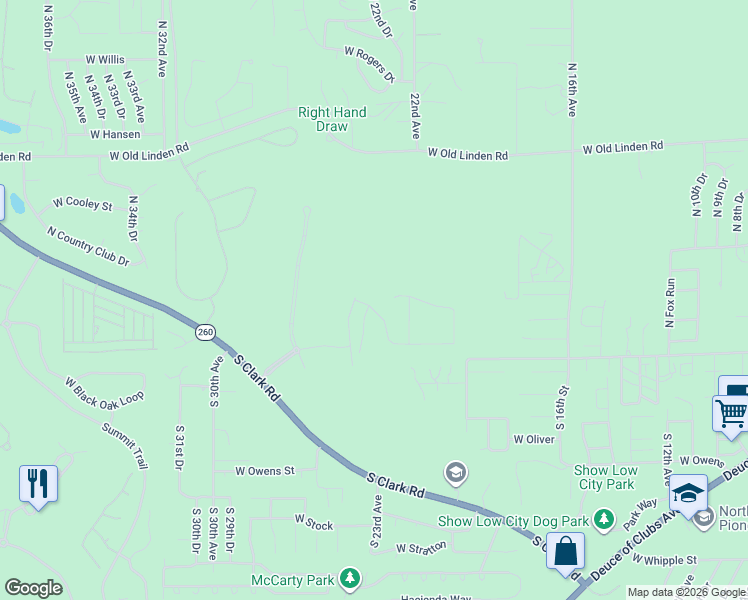 map of restaurants, bars, coffee shops, grocery stores, and more near 2380 West Bench Road in Show Low