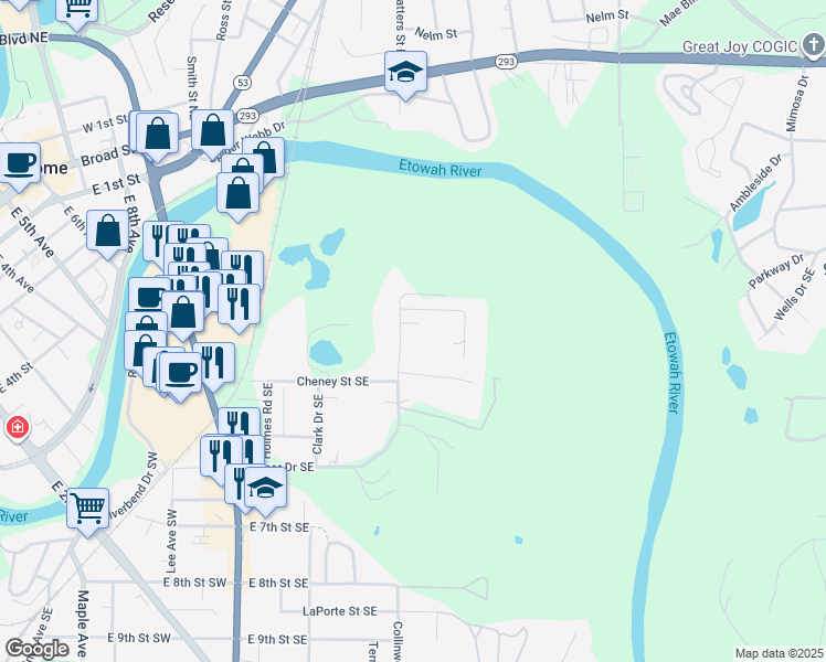 map of restaurants, bars, coffee shops, grocery stores, and more near 534 Cooper Drive Southeast in Rome