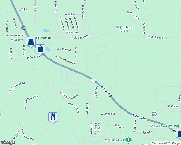map of restaurants, bars, coffee shops, grocery stores, and more near 160 North Retreat Way in Show Low