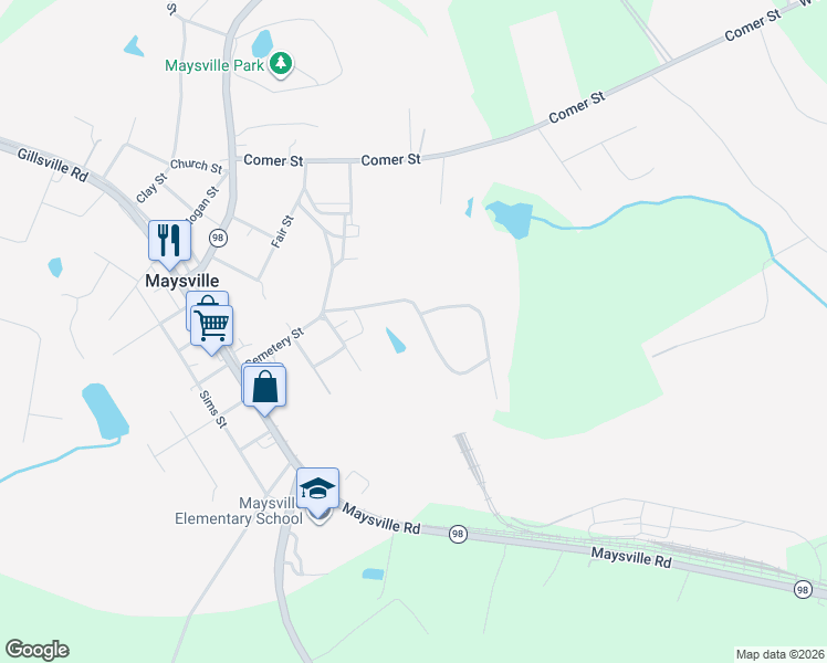 map of restaurants, bars, coffee shops, grocery stores, and more near 264 Hidden Meadows Drive in Maysville