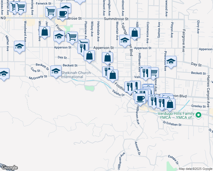 map of restaurants, bars, coffee shops, grocery stores, and more near 7445 Valaho Lane in Los Angeles
