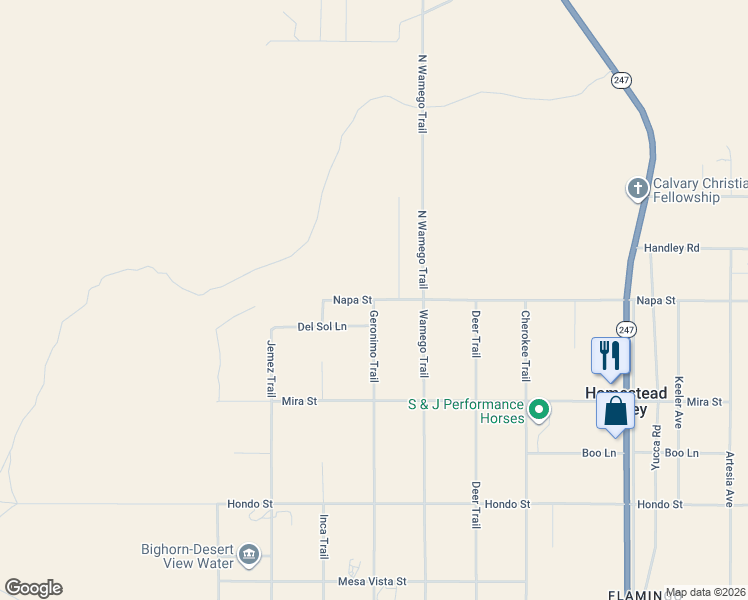 map of restaurants, bars, coffee shops, grocery stores, and more near 2 Geronimo Trail in Yucca Valley