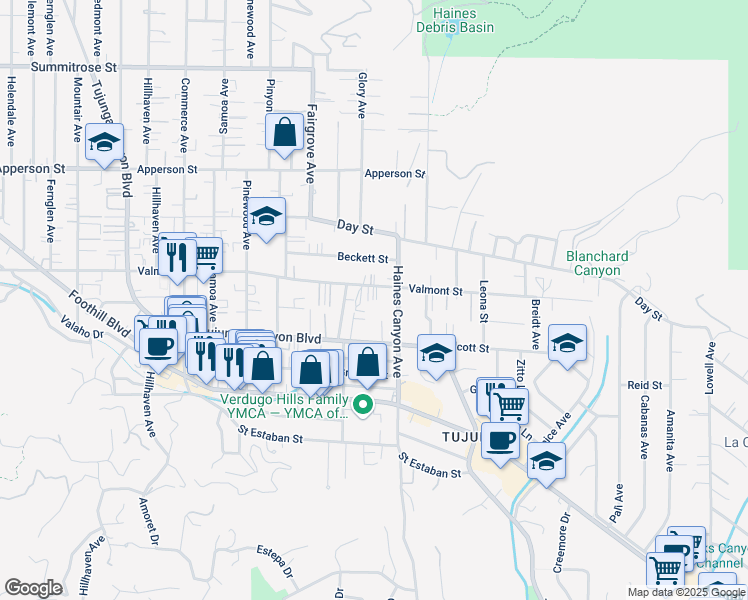 map of restaurants, bars, coffee shops, grocery stores, and more near 6845 Elmo Street in Los Angeles