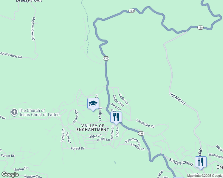 map of restaurants, bars, coffee shops, grocery stores, and more near 22943 Cedar Way in Crestline