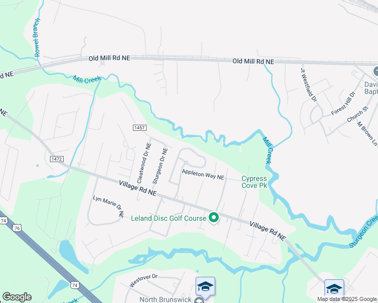 map of restaurants, bars, coffee shops, grocery stores, and more near 1105 Mill Creek Loop in Leland