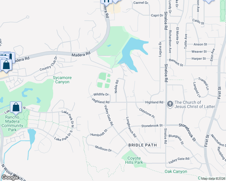 map of restaurants, bars, coffee shops, grocery stores, and more near 107 Wildlife Drive in Simi Valley