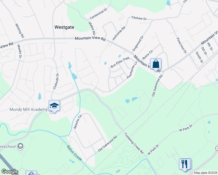 map of restaurants, bars, coffee shops, grocery stores, and more near 4311 Box Elder Path in Gainesville