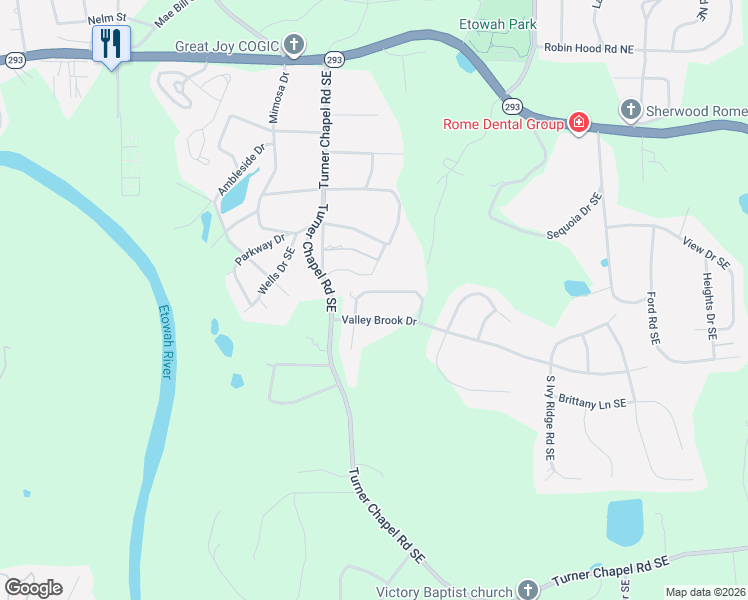 map of restaurants, bars, coffee shops, grocery stores, and more near 5 Valley Brook Drive in Rome
