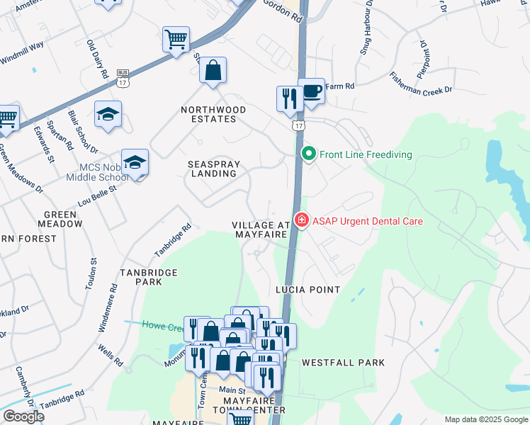 map of restaurants, bars, coffee shops, grocery stores, and more near 550 Grande Manor Court in Wilmington