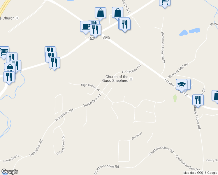 map of restaurants, bars, coffee shops, grocery stores, and more near 3735 Tree Shade Way in Cumming