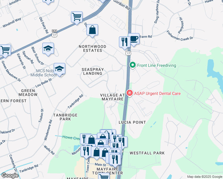 map of restaurants, bars, coffee shops, grocery stores, and more near 554 Grande Manor Court in Wilmington