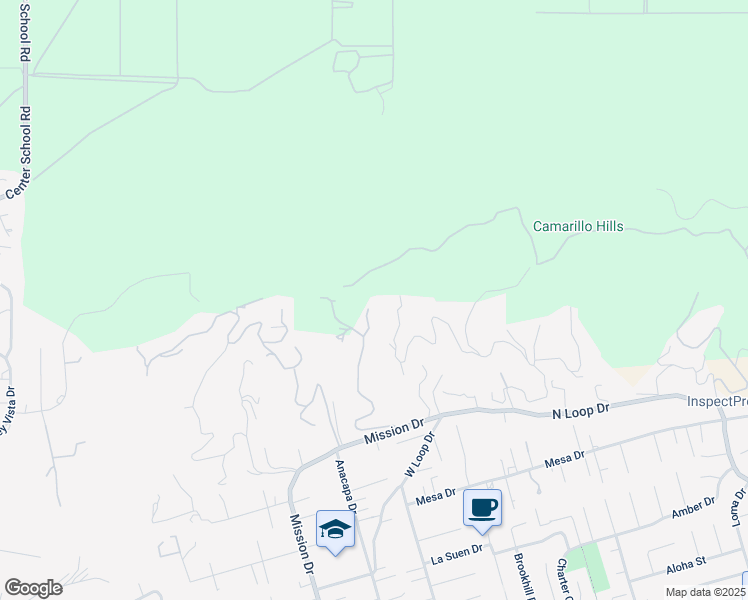 map of restaurants, bars, coffee shops, grocery stores, and more near 1040 San Clemente Way in Camarillo