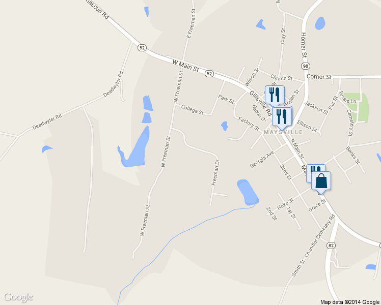 map of restaurants, bars, coffee shops, grocery stores, and more near 148 Freeman Drive in Maysville