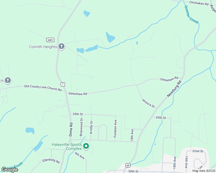 map of restaurants, bars, coffee shops, grocery stores, and more near 150 Delashaw Road in Haleyville