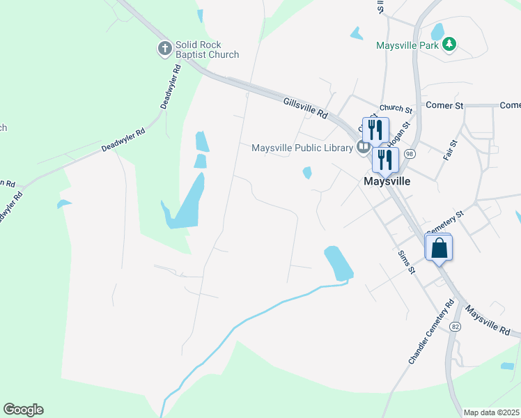 map of restaurants, bars, coffee shops, grocery stores, and more near 148 Freeman Drive in Maysville