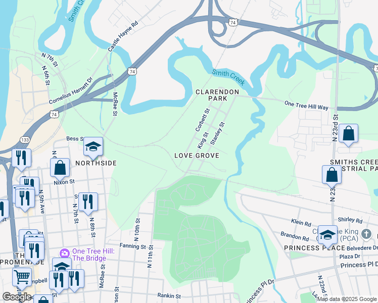 map of restaurants, bars, coffee shops, grocery stores, and more near 1304 Wynnwood Street in Wilmington