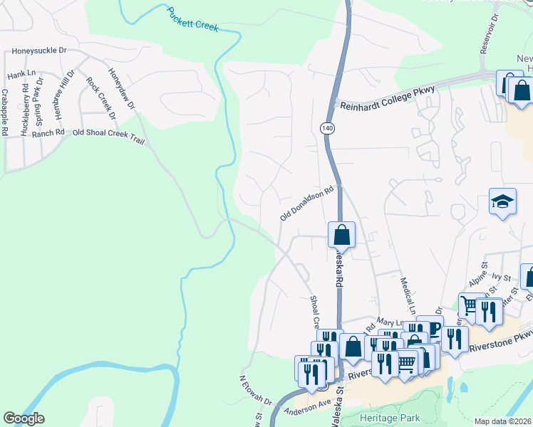map of restaurants, bars, coffee shops, grocery stores, and more near 1000 Whispering Woods Drive in Canton