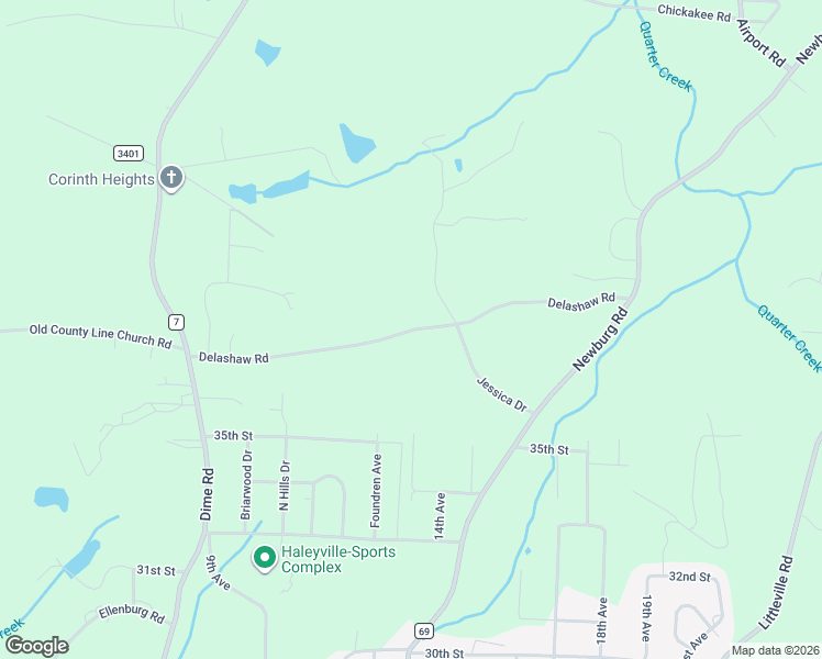 map of restaurants, bars, coffee shops, grocery stores, and more near 184-198 Delashaw Road in Haleyville