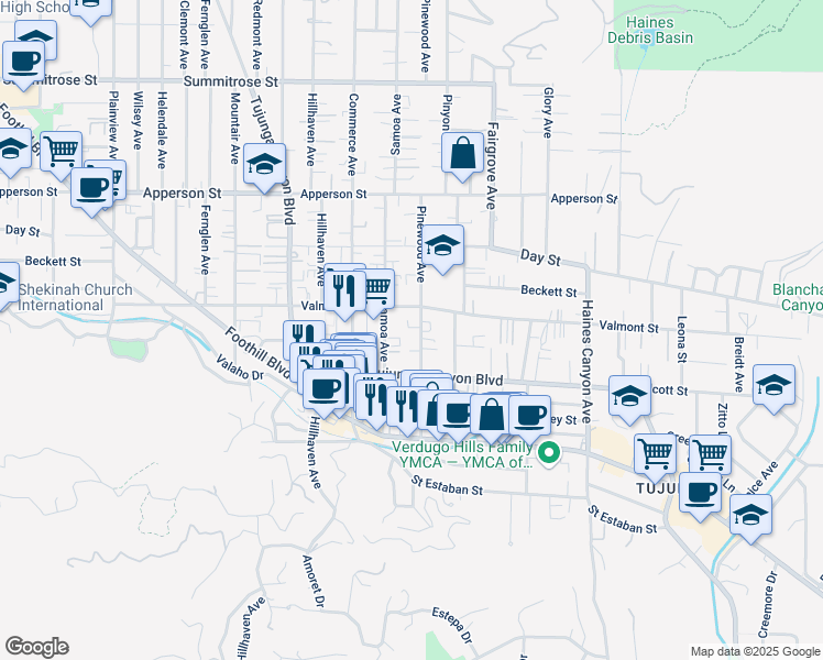 map of restaurants, bars, coffee shops, grocery stores, and more near 10051 Pinewood Avenue in Los Angeles