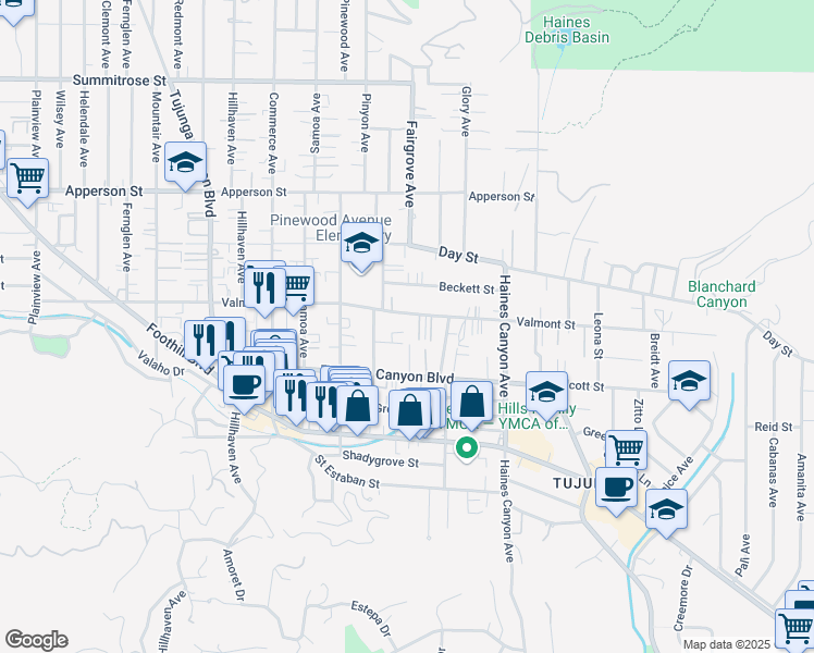 map of restaurants, bars, coffee shops, grocery stores, and more near 7006 Valmont Street in Los Angeles
