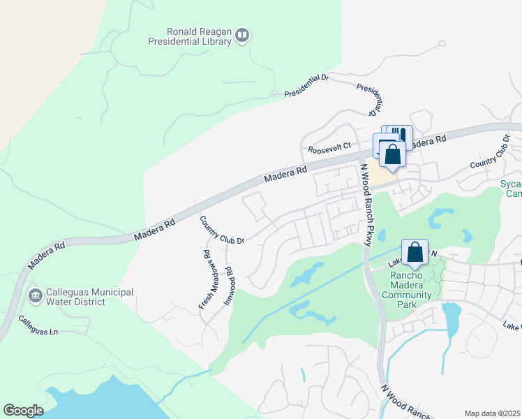 map of restaurants, bars, coffee shops, grocery stores, and more near Country Club Drive Street in Simi Valley
