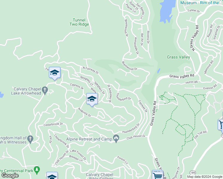 map of restaurants, bars, coffee shops, grocery stores, and more near 111 Saint Andrews Drive in Lake Arrowhead
