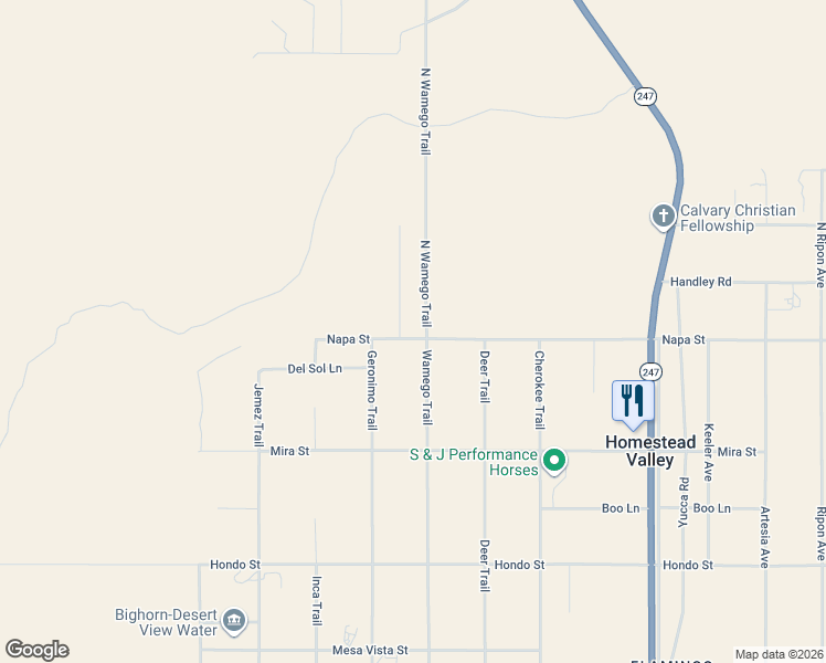 map of restaurants, bars, coffee shops, grocery stores, and more near 55676 Napa Street in Yucca Valley