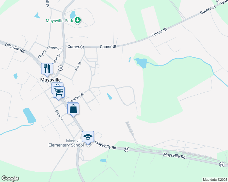 map of restaurants, bars, coffee shops, grocery stores, and more near 264 Hidden Meadows Drive in Maysville
