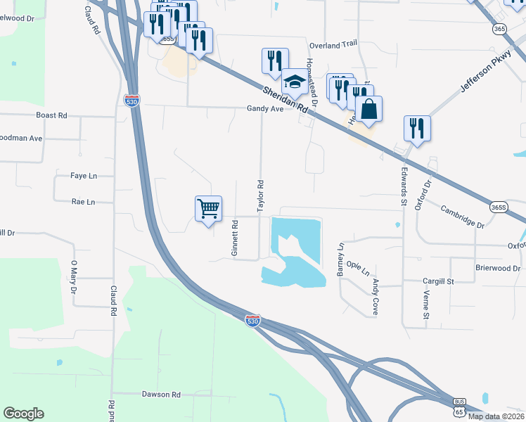 map of restaurants, bars, coffee shops, grocery stores, and more near 1909 Taylor Road in White Hall