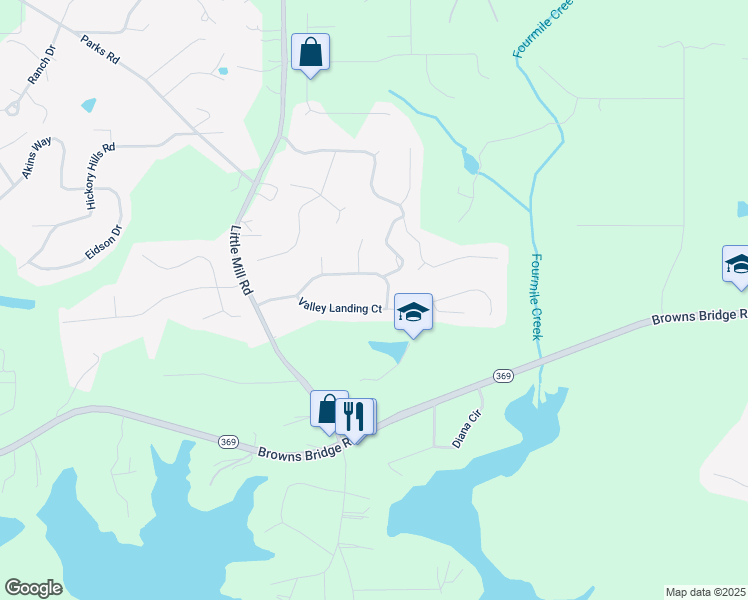 map of restaurants, bars, coffee shops, grocery stores, and more near 7095 Valley Landing Court in Cumming