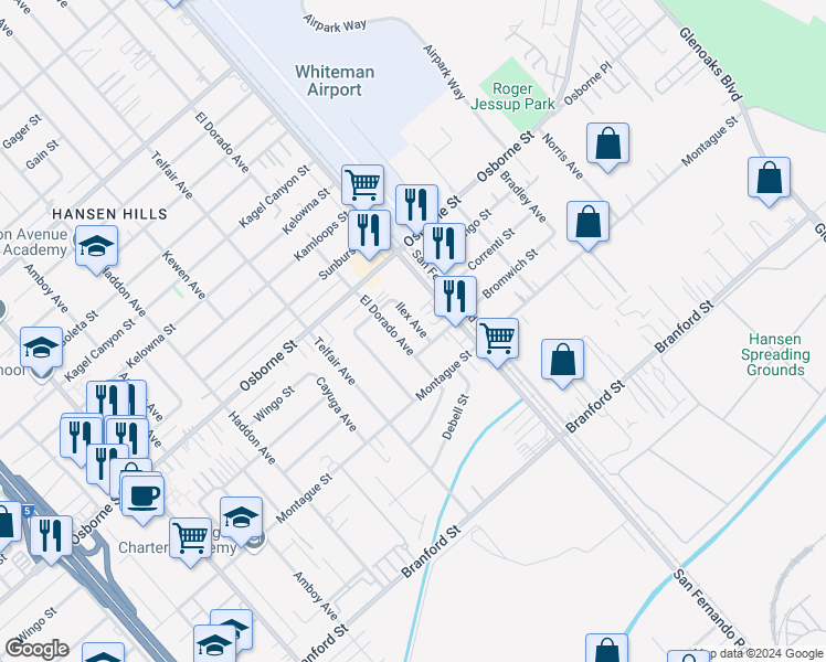 map of restaurants, bars, coffee shops, grocery stores, and more near 9971 Ilex Avenue in Los Angeles
